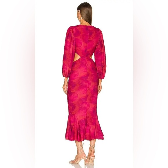 Rhode Chiara Dress Size 6 Lovers Lane Red Cutout Long Sleeve NWT Ruffle Hem - Picture 2 of 8